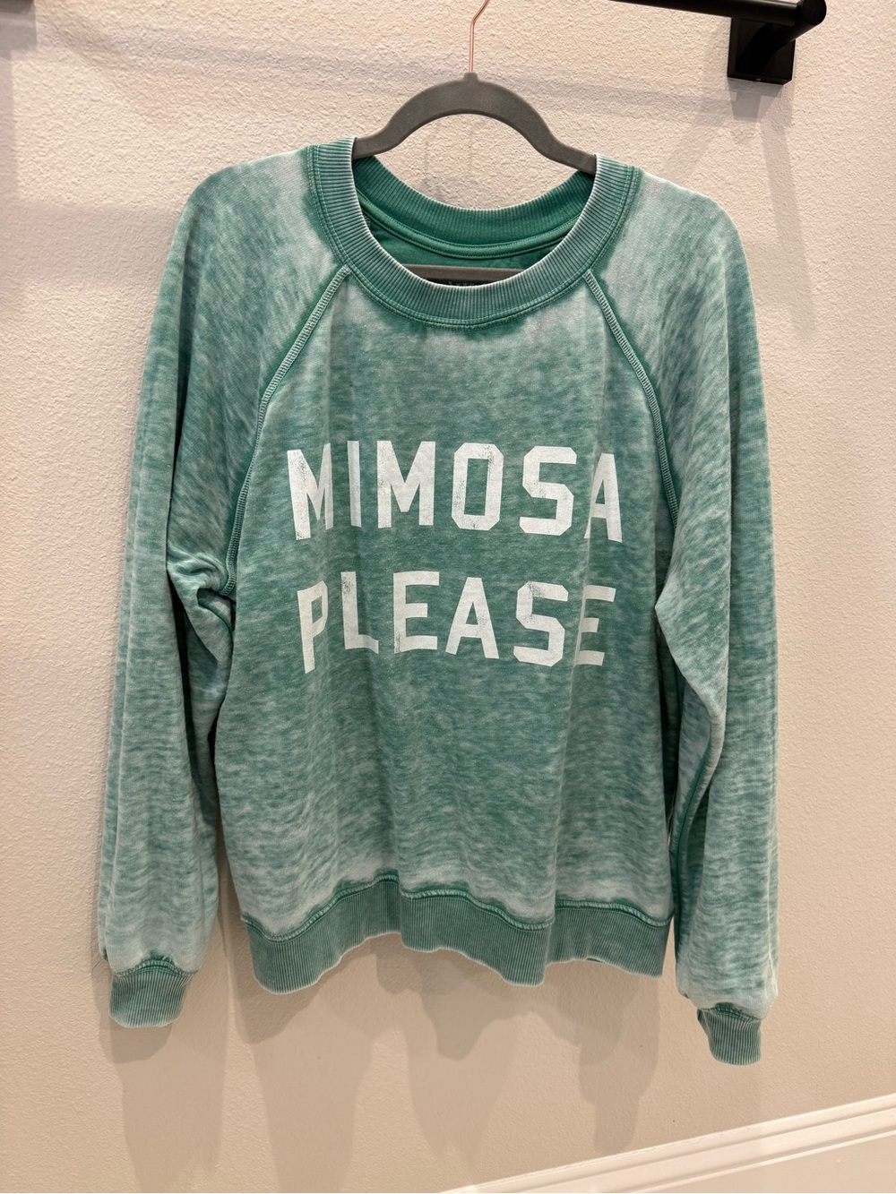 Recycled Karma Seafoam Green "Mimosa Please" Crewneck Sweatshirt